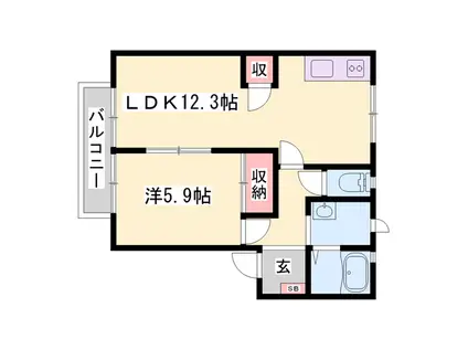プリムローズ(1LDK/2階)の間取り写真