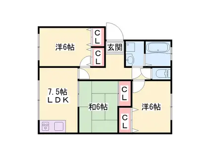 ロイヤルハイツ二反田(3LDK/2階)の間取り写真