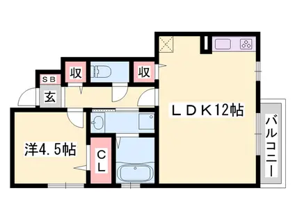 プランドール田寺東(1LDK/1階)の間取り写真