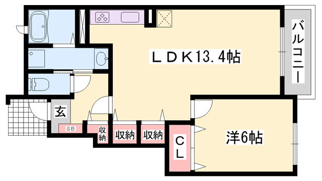 パーチェ B(1LDK/1階)の間取り写真