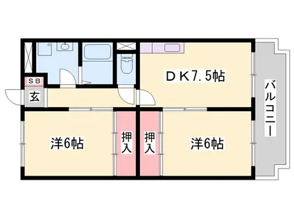 プリンスハイツ(2DK/3階)の間取り写真