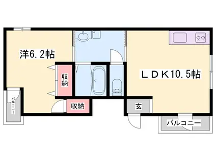 プランドール姫路(1LDK/2階)の間取り写真