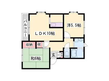 銀の馬車道壱番館(2LDK/1階)の間取り写真
