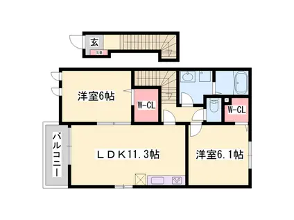 カトレーヴ6(2LDK/2階)の間取り写真