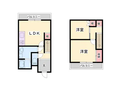 加古川線 日岡駅 徒歩21分 2階建 築55年(2LDK)の間取り写真