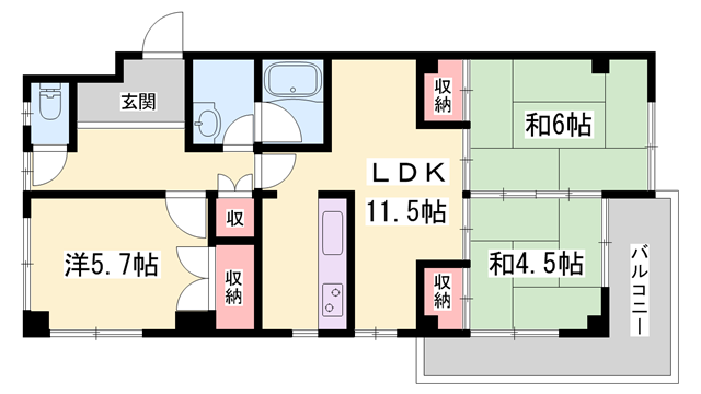 セントラル向陽台(3LDK/3階)の間取り写真