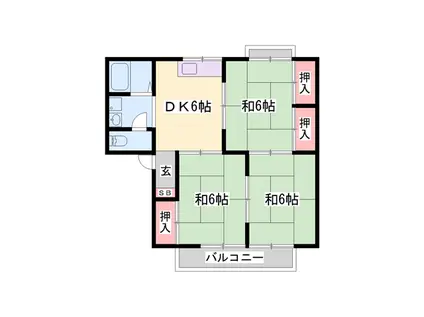 ハイネス北平野 B棟(3DK/1階)の間取り写真