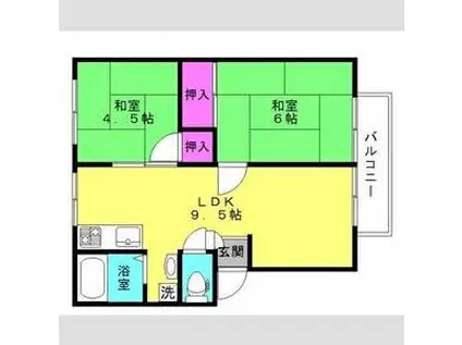 サンシティ蓮池 B棟(2LDK/2階)の間取り写真