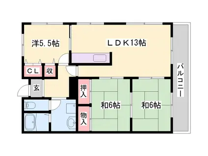 高楽ハイツ(3LDK/5階)の間取り写真