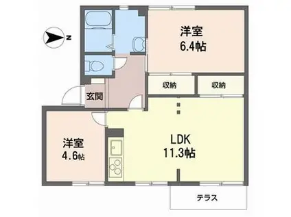 ハイツキララ(2LDK/1階)の間取り写真