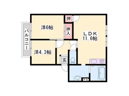 グレースヒルズシマダC・D(2LDK/2階)の間取り写真