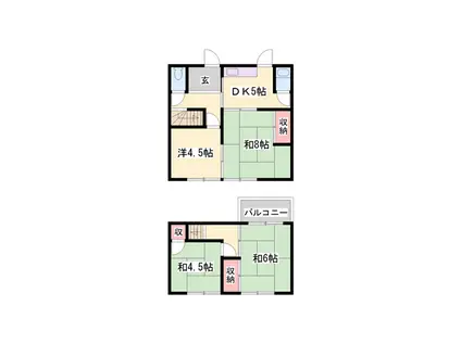 播但線 野里駅 徒歩30分 2階建 築56年(4DK)の間取り写真