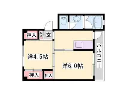 ビレッジハウス太子(2K/2階)の間取り写真