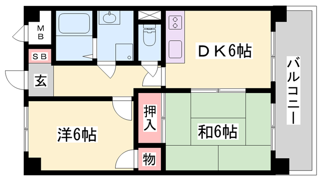 MISTRAL神子岡前(2DK/5階)の間取り写真