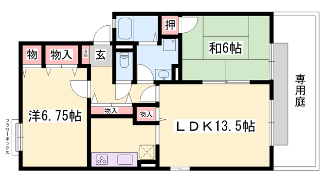 パームコート(2LDK/1階)の間取り写真