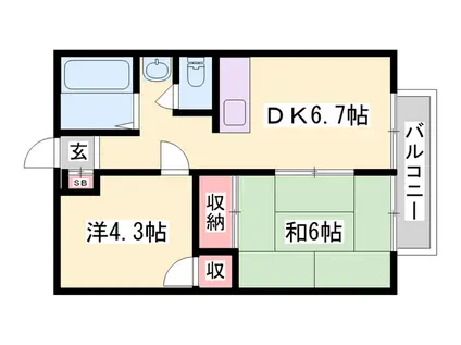 ノーブル御立(2DK/1階)の間取り写真