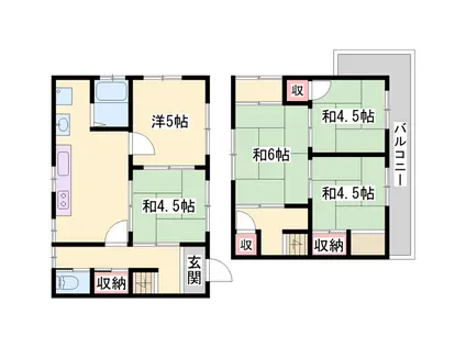 神戸電鉄粟生線 大村駅(兵庫) 徒歩7分 2階建 築46年(5DK)の間取り写真