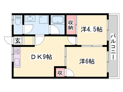 クラストコートA棟(2DK/1階)の間取り写真