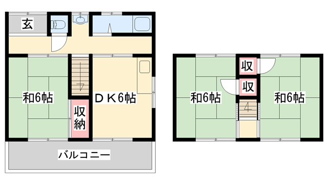 山陽本線 姫路駅 バス乗車時間：12分 田寺南口バス停で下車 徒歩3分 2階建 築55年(3LDK)の間取り写真