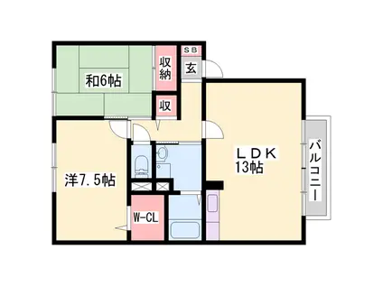 ヴィラウィッシュ(2LDK/2階)の間取り写真