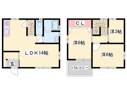 山陽電気鉄道網干線 山陽天満駅 徒歩16分 2階建 築26年(3LDK)の間取り写真