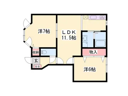 ソレアードガーデンⅠ(2LDK/1階)の間取り写真