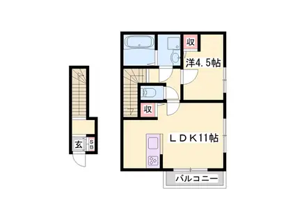 オーシャンコート北今宿B棟(1LDK/2階)の間取り写真