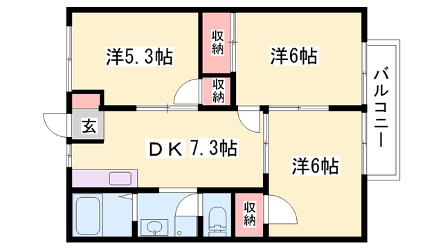 網干区坂上アパート3(3DK/2階)の間取り写真