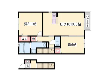 ビューティフル ライフ TADERA(2LDK/2階)の間取り写真