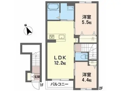 加古川線 社町駅 バス乗車時間：36分 東条BS前バス停で下車 徒歩5分 2階建 新築(2LDK/2階)の間取り写真