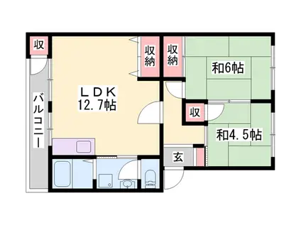 ローレルハイツ三木2号棟(2LDK/4階)の間取り写真