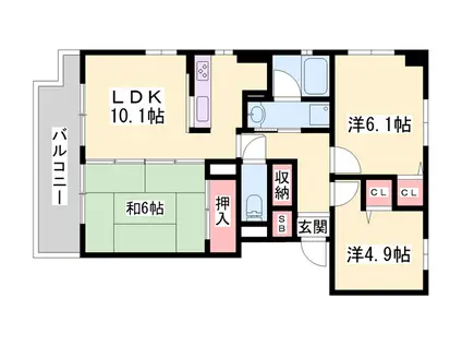 プレステージ姫路Ⅴ(3LDK/9階)の間取り写真