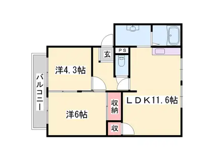 グレースヒルズシマダC・D(2LDK/2階)の間取り写真