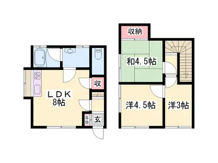 播但線 甘地駅 徒歩23分 2階建 築36年(3DK)の間取り写真