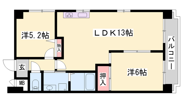 ロイヤルコーポ姫路栗山町(2LDK/9階)の間取り写真