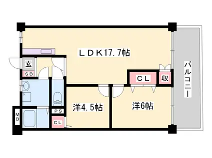 ブエナビスタ姫路(2LDK/2階)の間取り写真