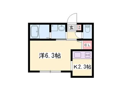 SUNRISE姫路(1K/2階)の間取り写真