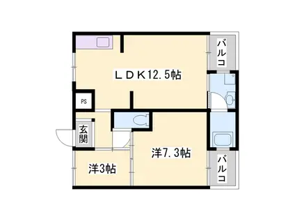 サンライズ高砂 4号棟(2LDK/1階)の間取り写真
