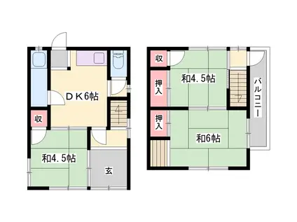 姫新線 播磨高岡駅 徒歩24分 2階建 築53年(3DK)の間取り写真