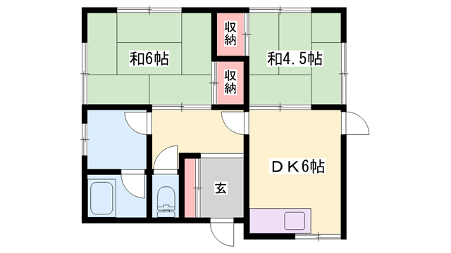 播但線 野里駅 徒歩1分 1階建 築54年(2DK)の間取り写真