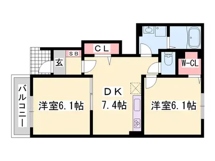 カトレーヴ6(2DK/1階)の間取り写真