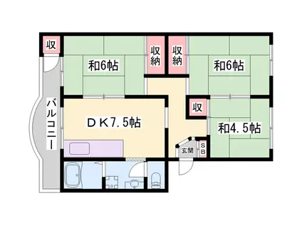 ローレルハイツ姫路天満東棟(3DK/4階)の間取り写真