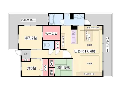 アルファステイツ神屋町(3LDK/7階)の間取り写真