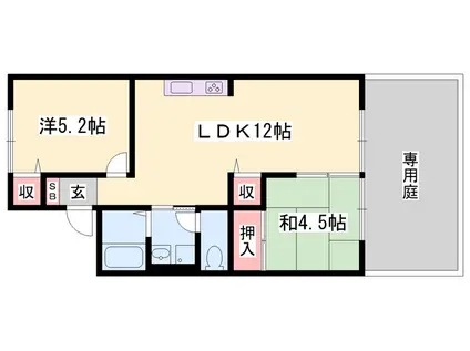 アイネス B棟(2LDK/1階)の間取り写真