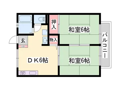 サンシティー北新在家 B棟(2DK/1階)の間取り写真