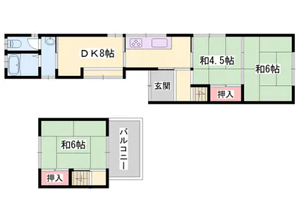 赤穂線 播州赤穂駅 徒歩8分 2階建 築58年(3DK)の間取り写真