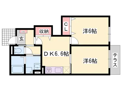 エーデル緑ヶ丘C(2DK/1階)の間取り写真