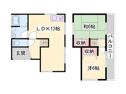 神戸電鉄粟生線 恵比須駅 徒歩6分 2階建 築51年(2LDK)の間取り写真
