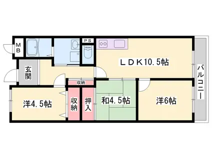 赤穂駅北ハイツ(3LDK/2階)の間取り写真