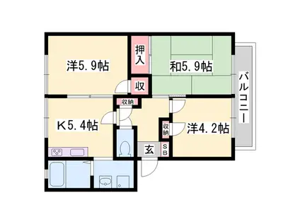 アコーデリア東浜(3K/1階)の間取り写真